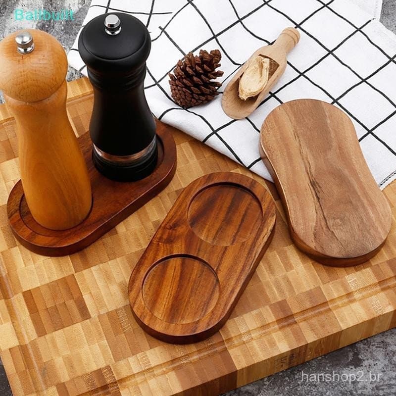 [BLU] Bandeja De Moinho De Pimenta De Madeira Suporte Para Saleiro De Bambu Chá Com Base De 1/2 Furos Decoração De Casa