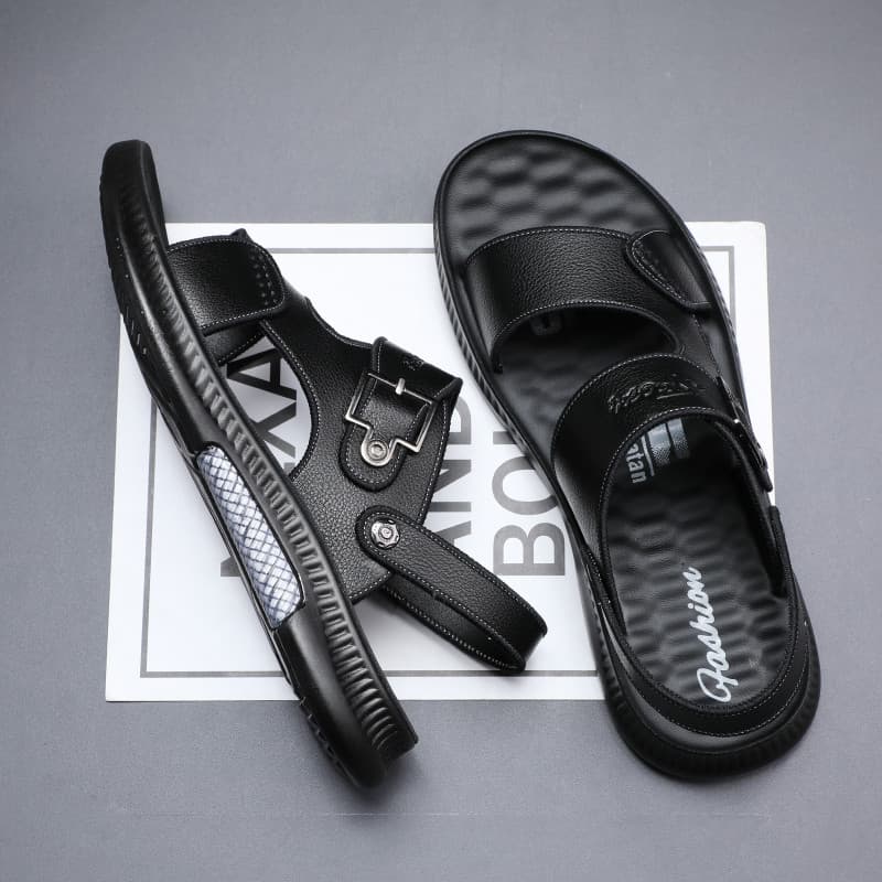 Sandálias masculinas 2025 novo estilo na moda verão condução dupla utilização sapatos de praia sola macia antiderrapante