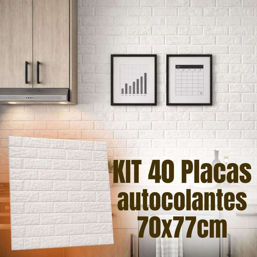 Kit 40 Placas Adesivas 3D Tijolinho 70x77cm Autocolante