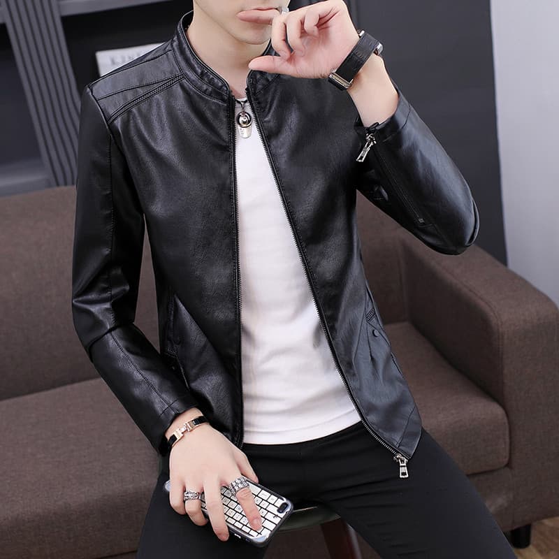 Jaqueta de couro masculina primavera outono novo estilo outono All-Match versão coreana na moda fino-ajuste bonito roupa