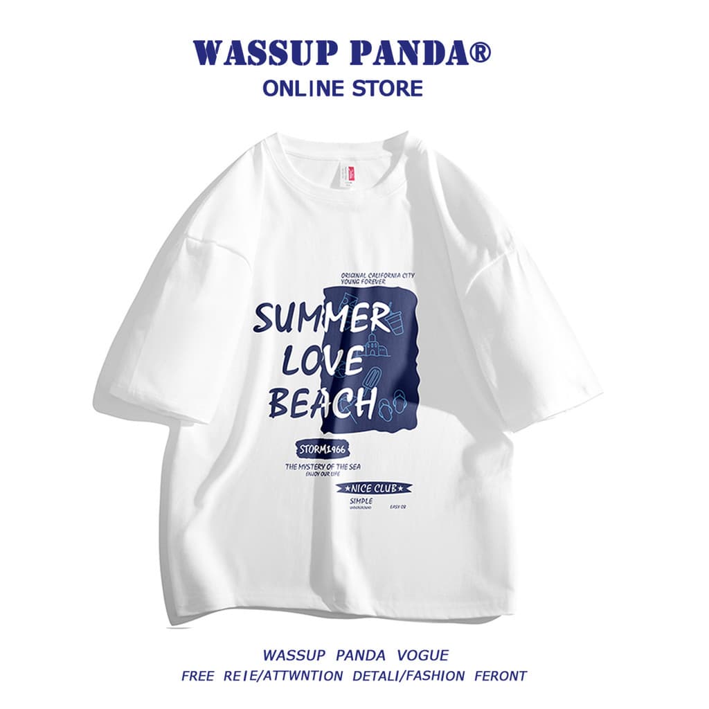 WASSUP PANDA Verão Street Wear Puro Algodão Camiseta de Manga Curta Homens Mulheres Na Moda Solta All-Match Casal Top de