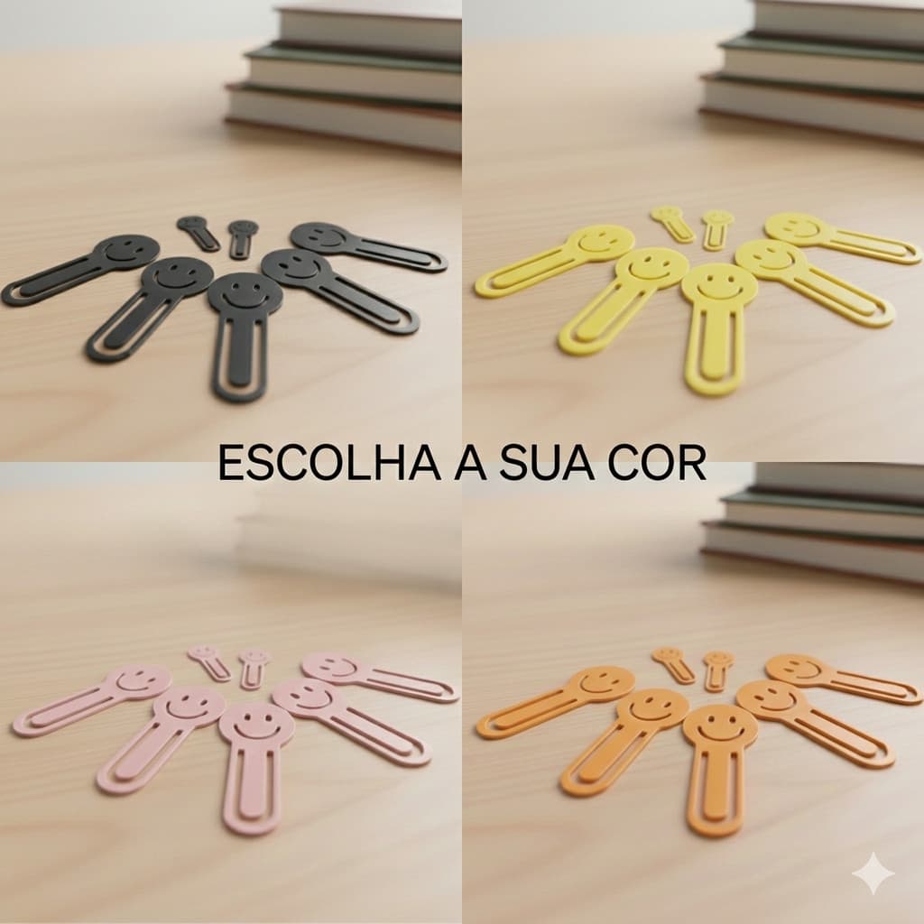 kit 5 marcadores de Páginas Clips Divertidos Prendedor de Papel - Papelaria Criativa Luxo Kit com 5