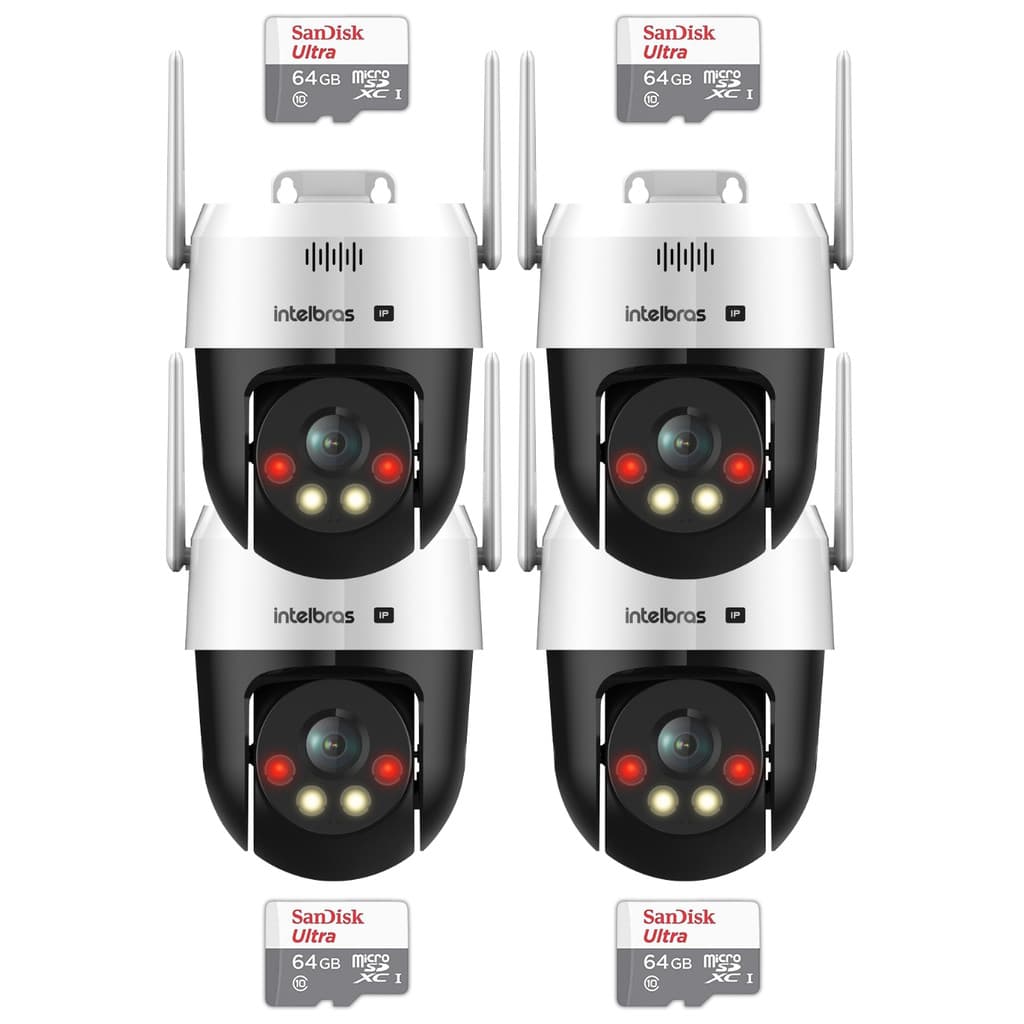 Kit Intelbras 4 Câmeras Vipw 1300 Mini SD IP Speed dome WI-FI cartão 64GB