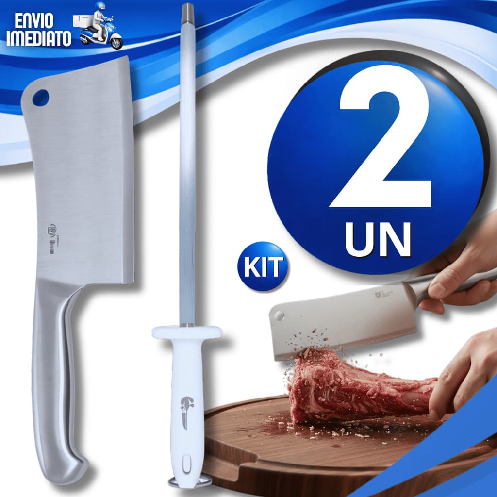 Conjunto Cutelo Profissional 6' + Chaira Amolador Estriada 10" Açougueiro Cozinha Utensílios