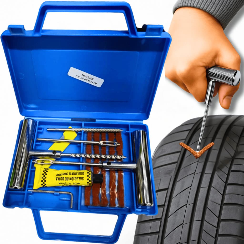 Kit Maleta Reparo Pneu Profissional Maleta Com  Refis Pra Reparo Do Pneu De Moto Carro E Bicicleta