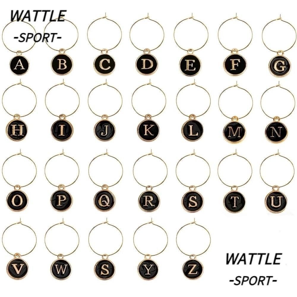 WATTLE 26 Peças Marcadores De Vidro De Vinho , Letras DIY Pingente Anéis De Charme Aros De Metal