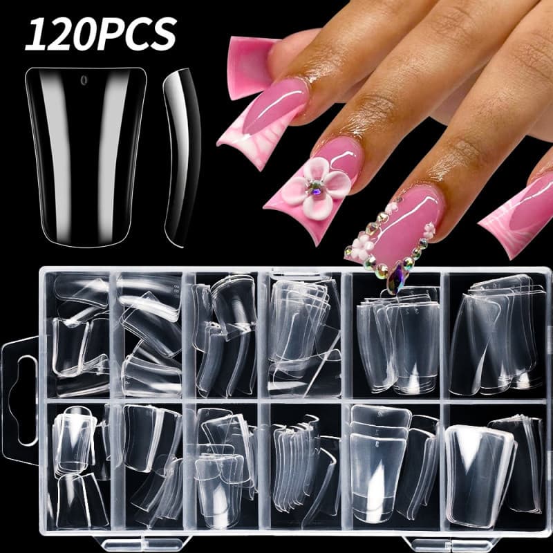 Pontas de Unha de Pressão Duck Bill 120pcs |   Unhas Falsas de Cabeça Chata de Comprimento Médio, Conjunto de Manicure d