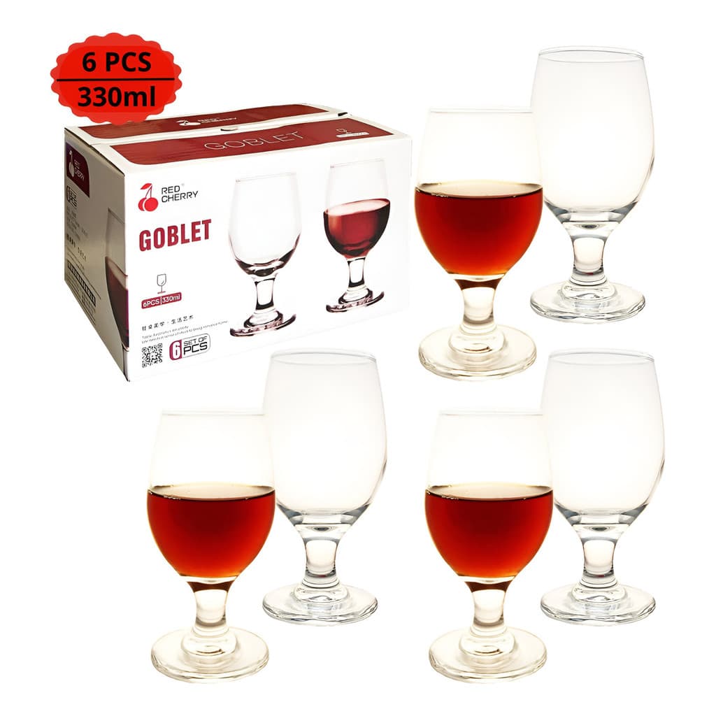 Jogo 6 Taças Vidro 330ml Red Cherry Para Água Vinho