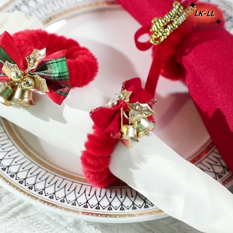 1pc Suporte de Guardanapo de Veludo com Laço de Natal, Clipe de Talheres Feito à Mão Versátil e Elegante ZREU