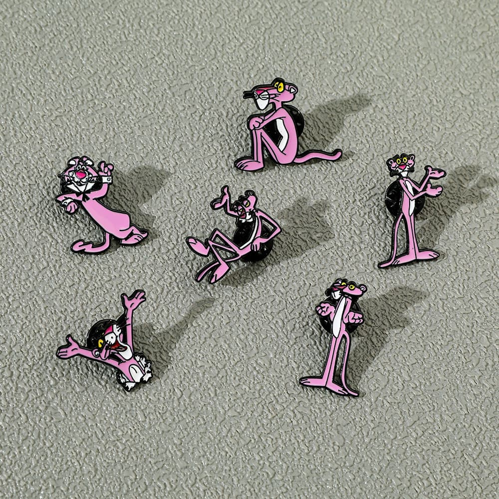 Distintivo de Metal de Personagem de Filme de Desenho Animado, Bonito Pantera Rosa, Broche de Liga de Pantera Travessa,