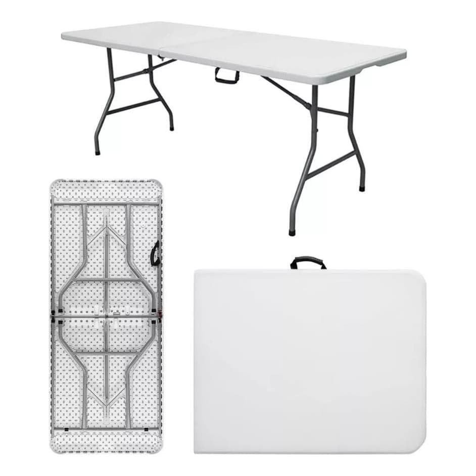 Mesa Dobrável Portátil Branca 1,80m Vira Maleta Com Alça Resistente Oferta