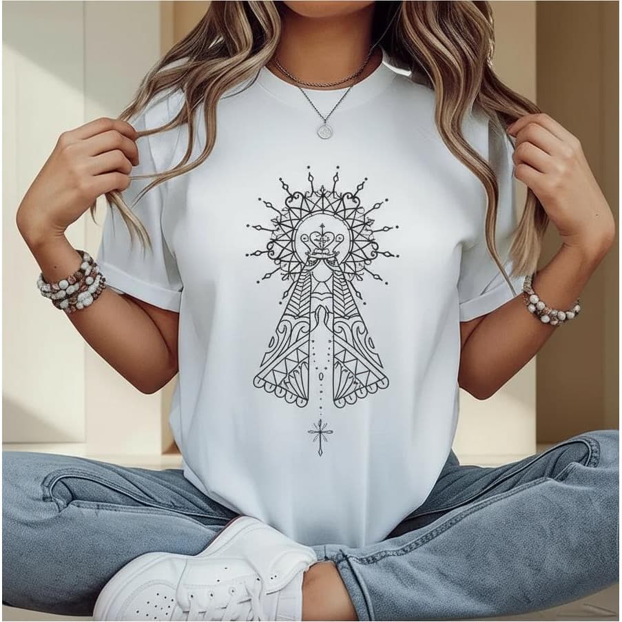 Camiseta Feminina Católica Nossa Senhora Algodão Premium
