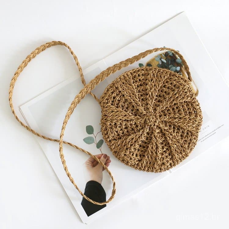 Bolsa de palha para férias na praia, bolsa redonda de ombro e transversal com tema de futebol, estilo versátil e simples