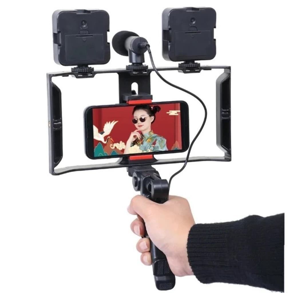 Kit Estabilizador Video Making Suporte De Gaiola De Coelho Com Tripés Móvel Para Celular E Câmera