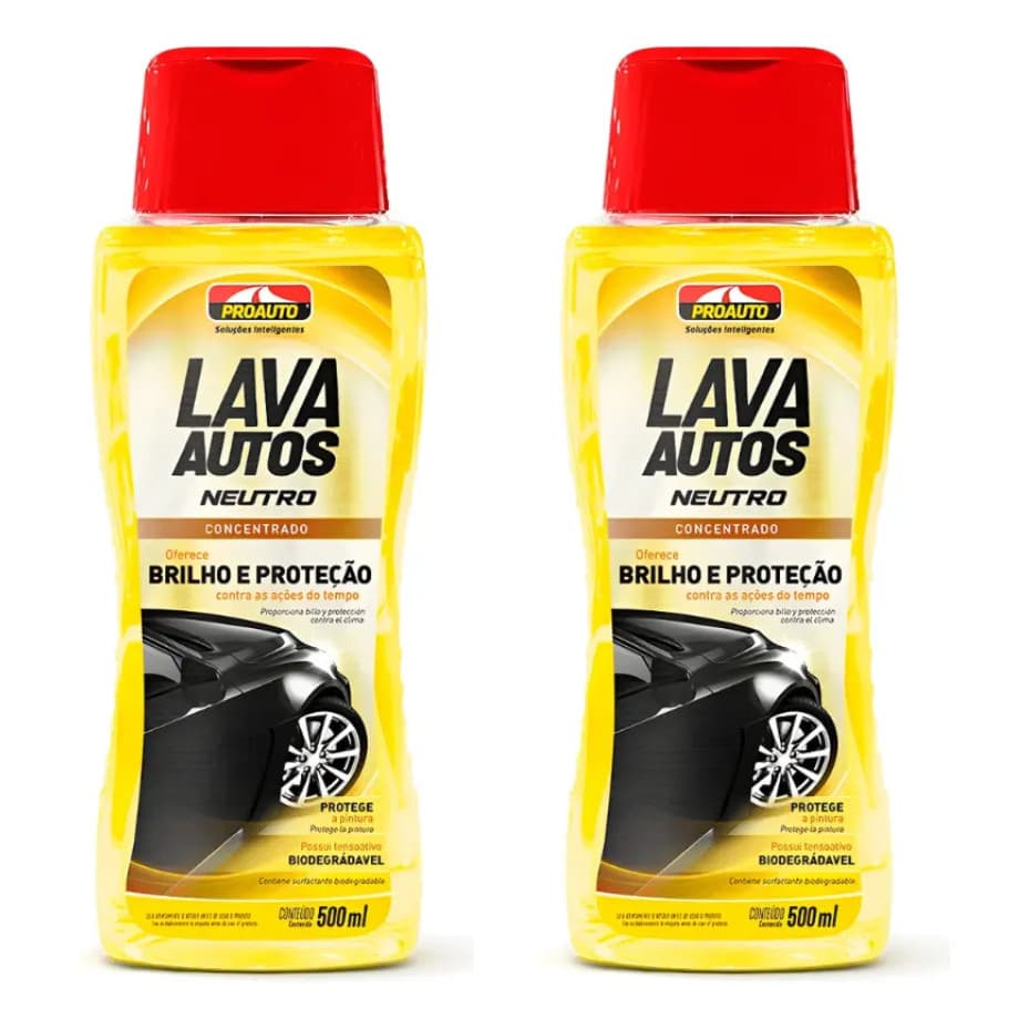 Kit 2 Shampoo Automotivo Lava Auto Classic Neutro Proauto 500ml Concentrado Limpeza Profunda Brilho E Proteção Para Lata