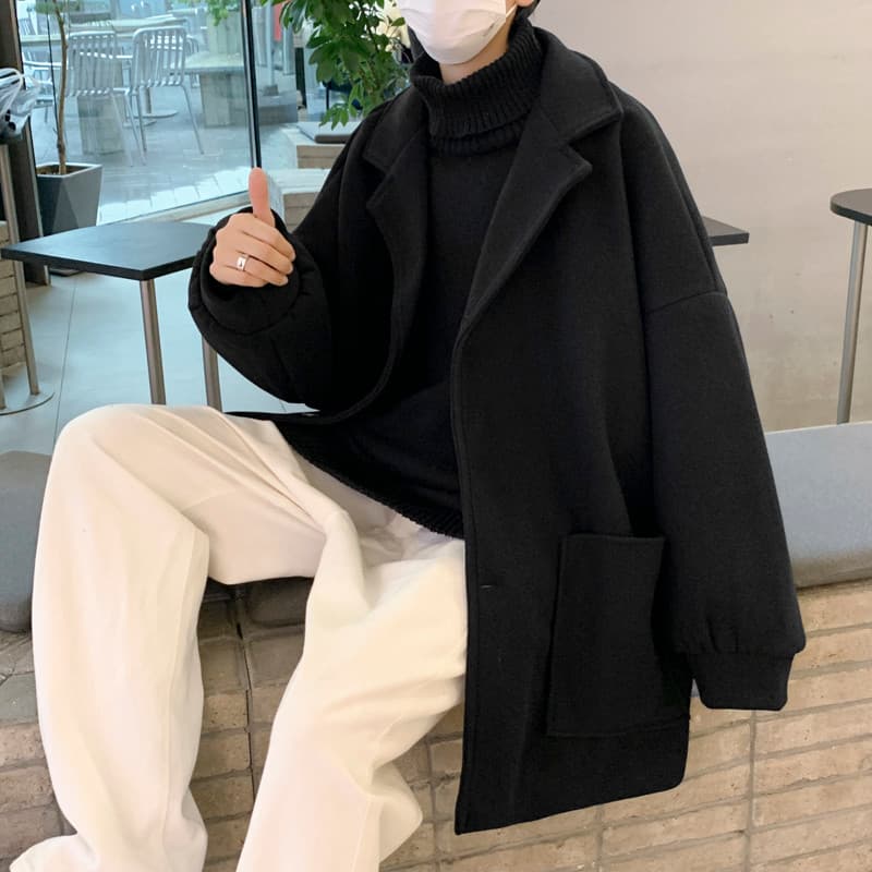 Casaco de lã masculino de comprimento médio versão coreana sobre o joelho casaco de lã grosso High-End Casual estilo bri