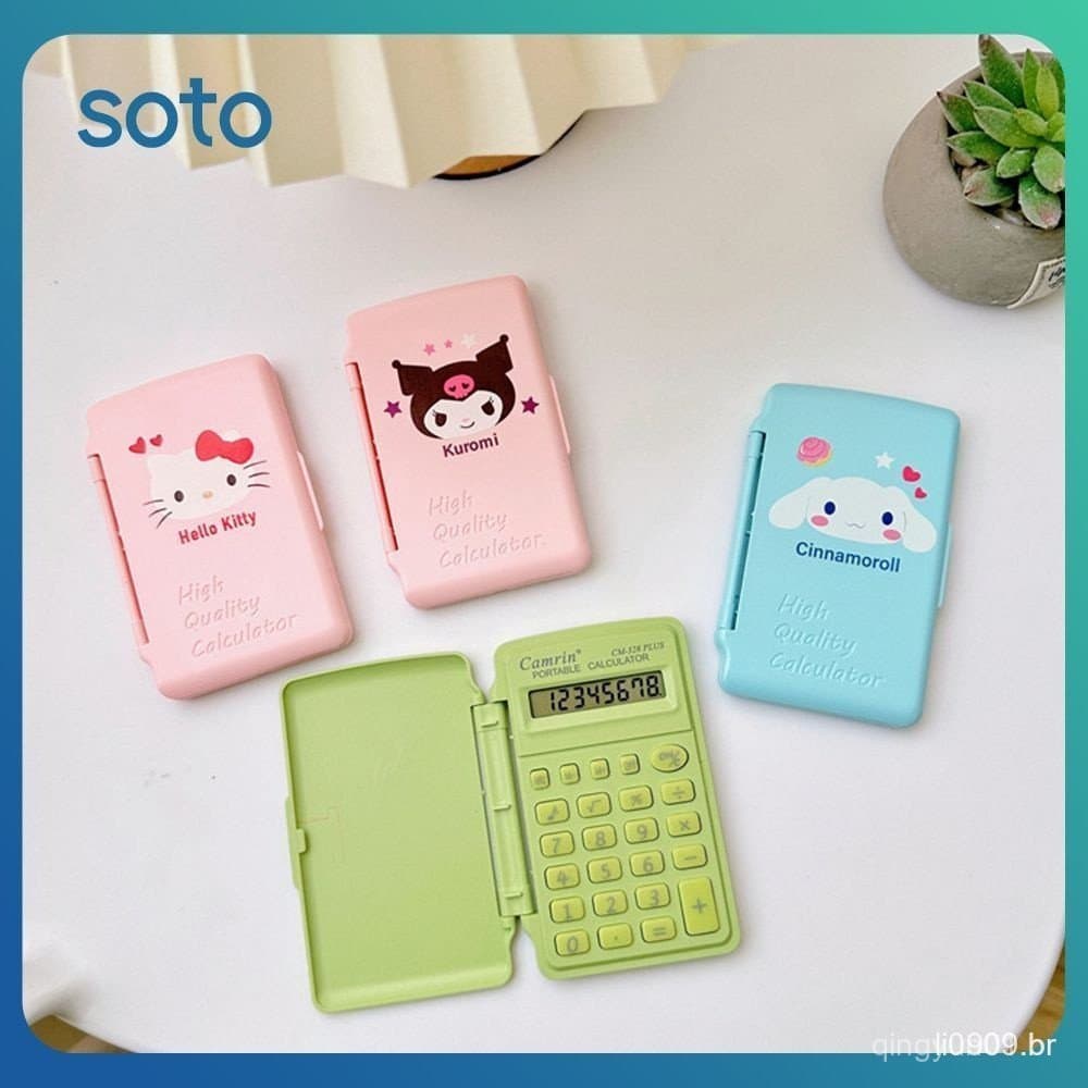 Soto Sanrio Kuromi Olá Kitty Calculadora Kawaii Flip Capa Multifuncional Pochacco Mini Calculadora Portátil Presente De