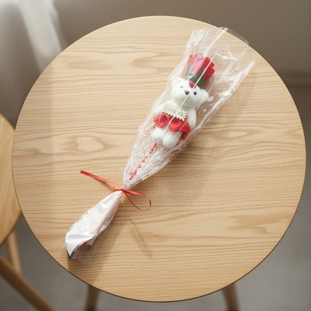 Botão de Rosa Vermelha e Ursinho I Love You Haste Presente