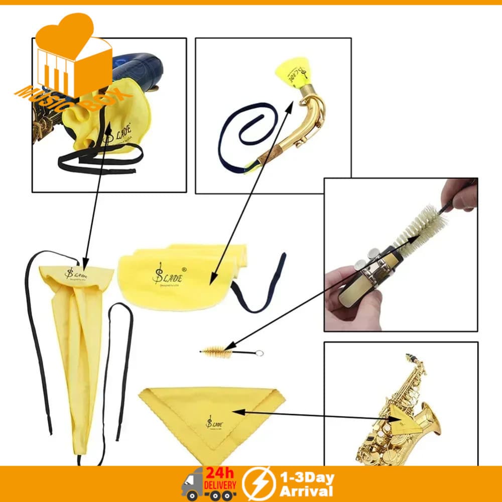 Pano De Limpeza De Saxofone Bocal Escovas Kit De Cuidados Leve Sax Manutenção Portátil