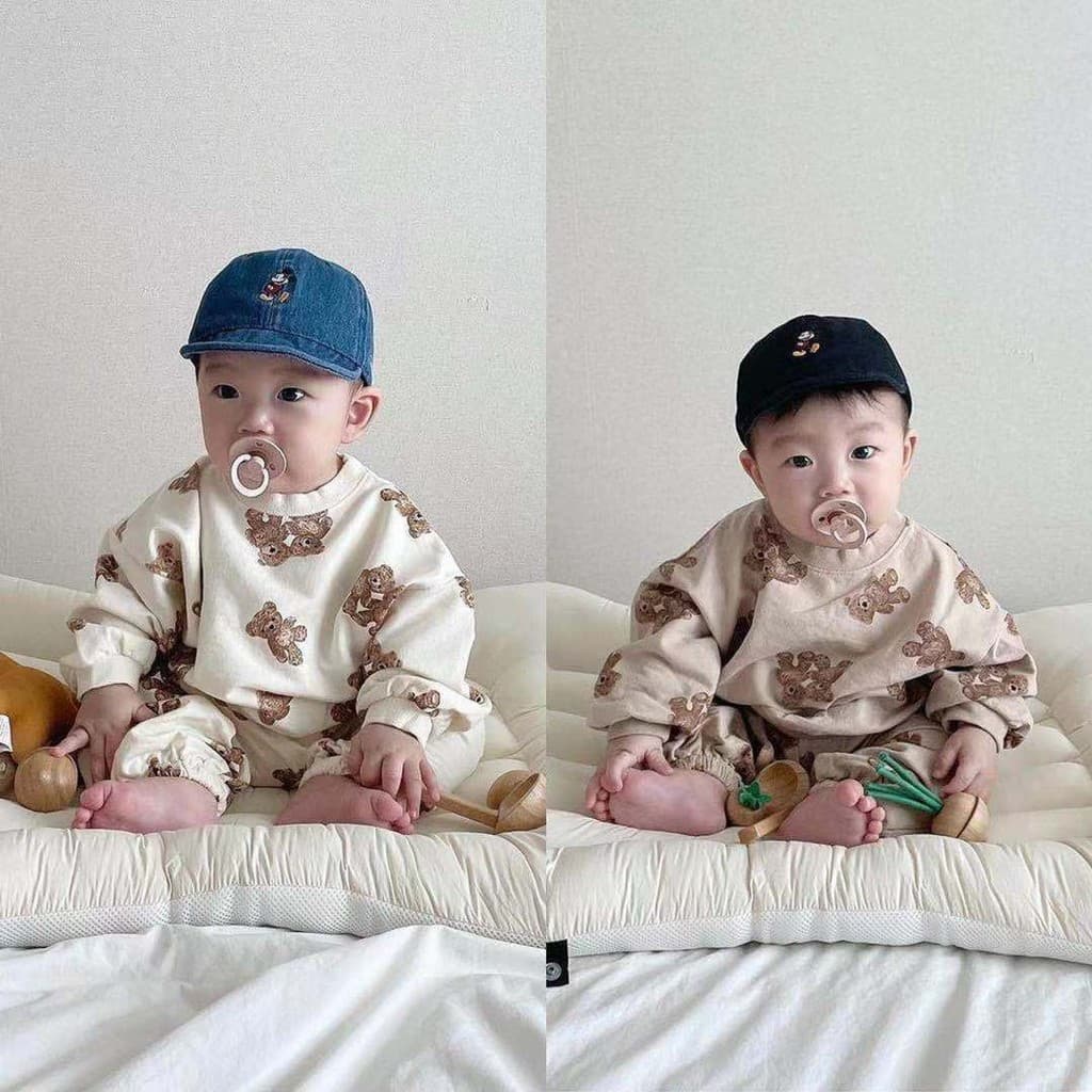 Coco mãe urso moletom calças terno masculino feminino bebê bonito roupas de camada única pacote de passeio Split outono