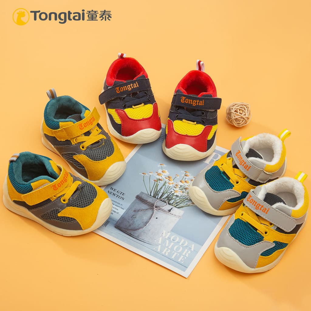 Tongtai bebê criança sapatos forro de lã inverno quente antiderrapante sapatos de bebê malha respirável cor combinando s