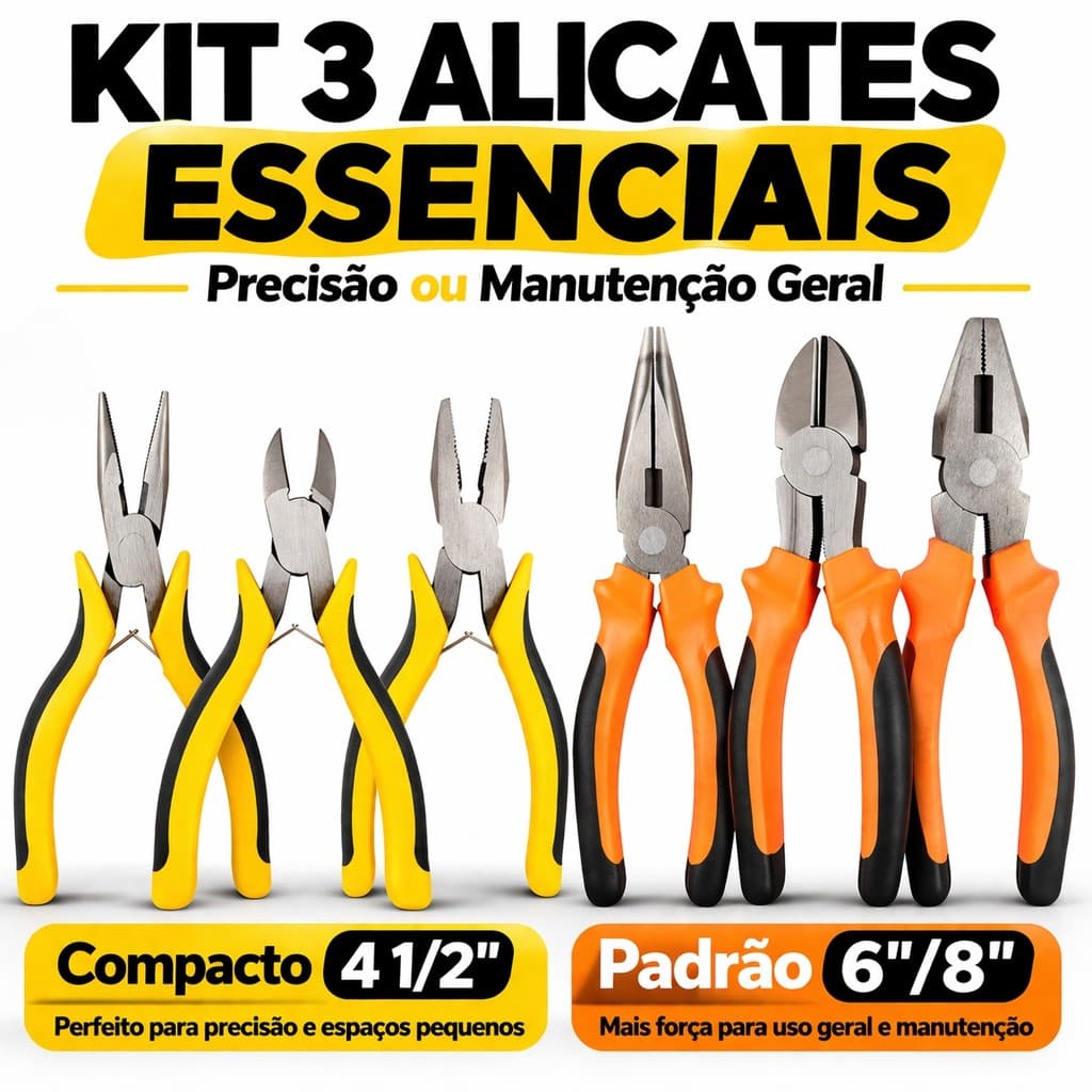 Kit Jogo de Alicates de Precisão Eda 3 Peças Bico Meia Cana Corte e Geral