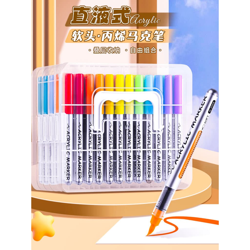 Marcador acrílico líquido reto ponta macia caneta aquarela estudante arte dedicada 48 cores canetas cor opaca pintura co