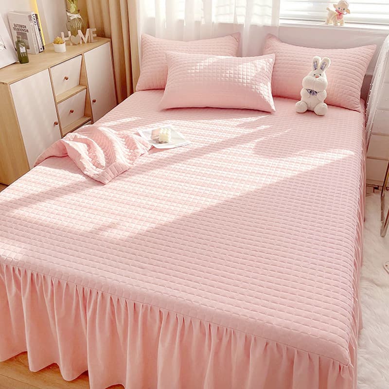 Saia de cama de algodão japonesa ins, produto único, rosa, colcha acolchoada espessada, Surround com lençol de renda, ca