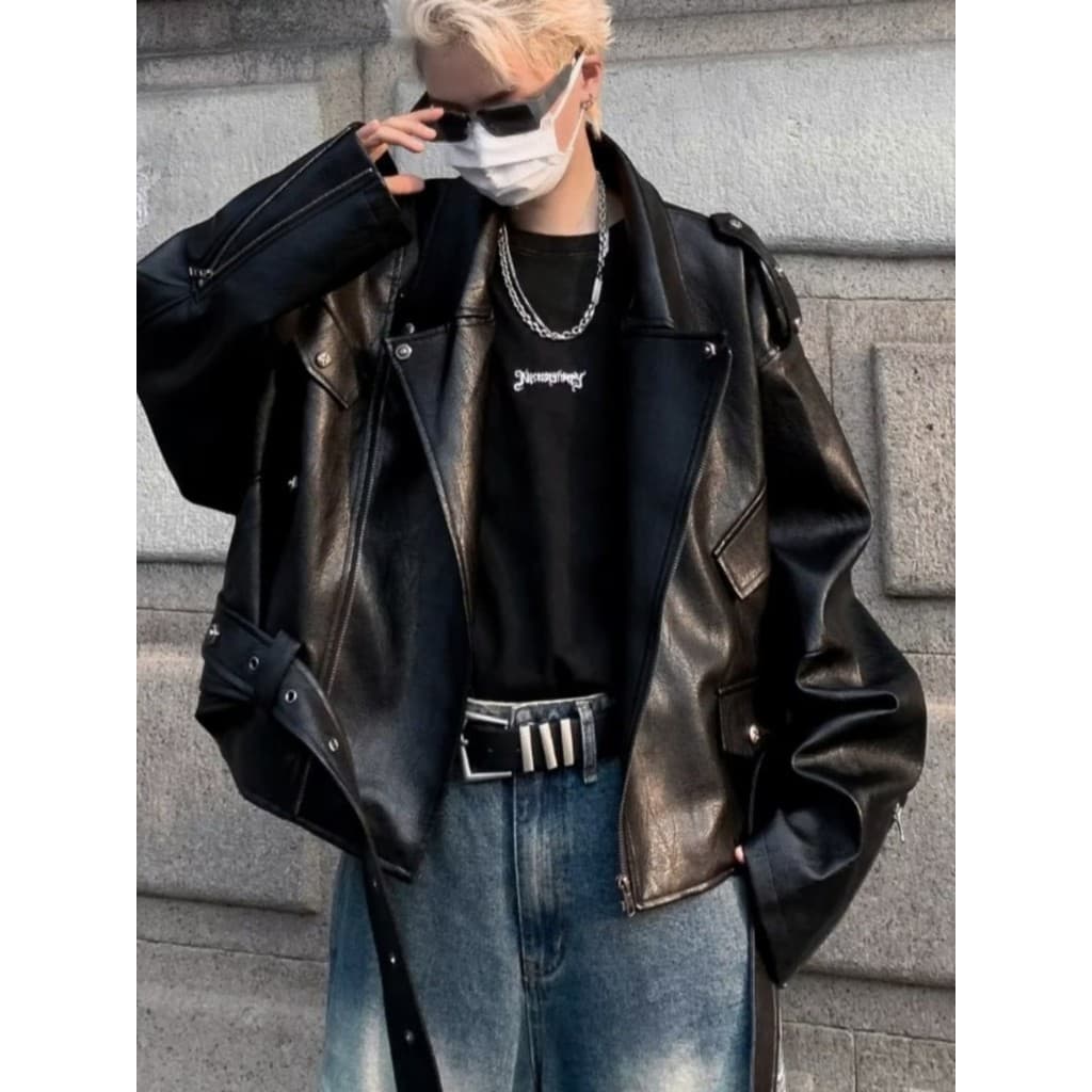 High-End sentido almofadas de ombro estilo curto motocicleta jaqueta de couro das mulheres dos homens nicho Design senti