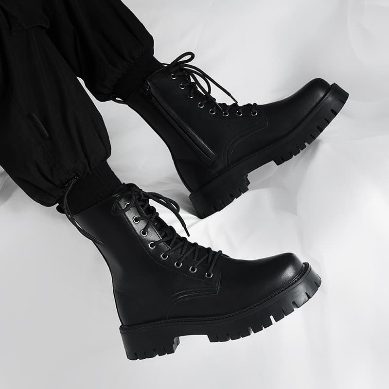Martin botas masculinas primavera novo estilo britânico aumentado versão coreana botas de alta qualidade couro preto fer