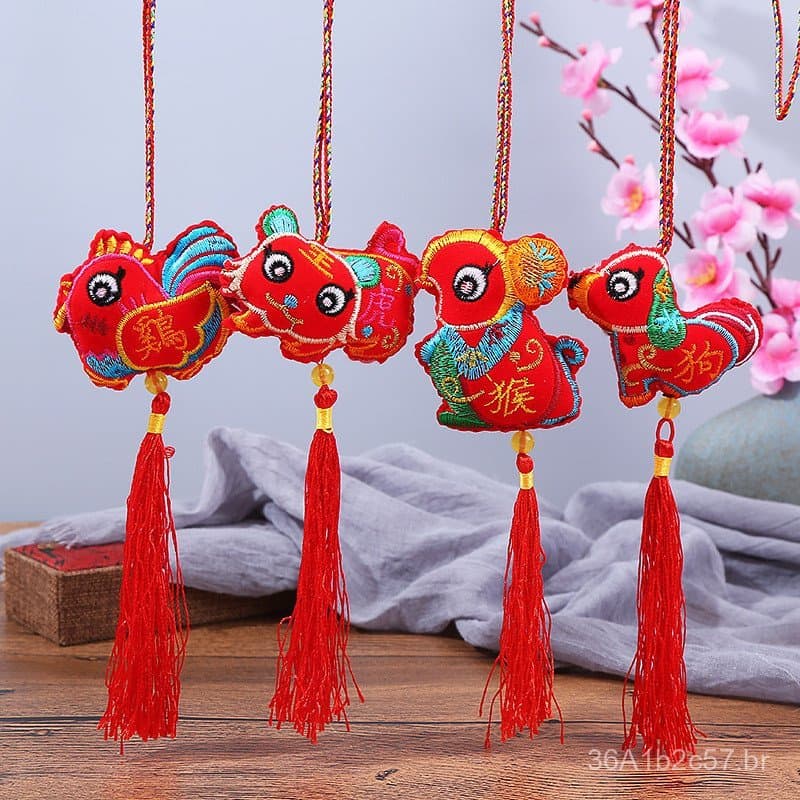 Pingente de Saquinho Perfumado com Signo do Zodíaco para o Festival do Barco Dragão, Saquinho de Fragrância Bordado Trad