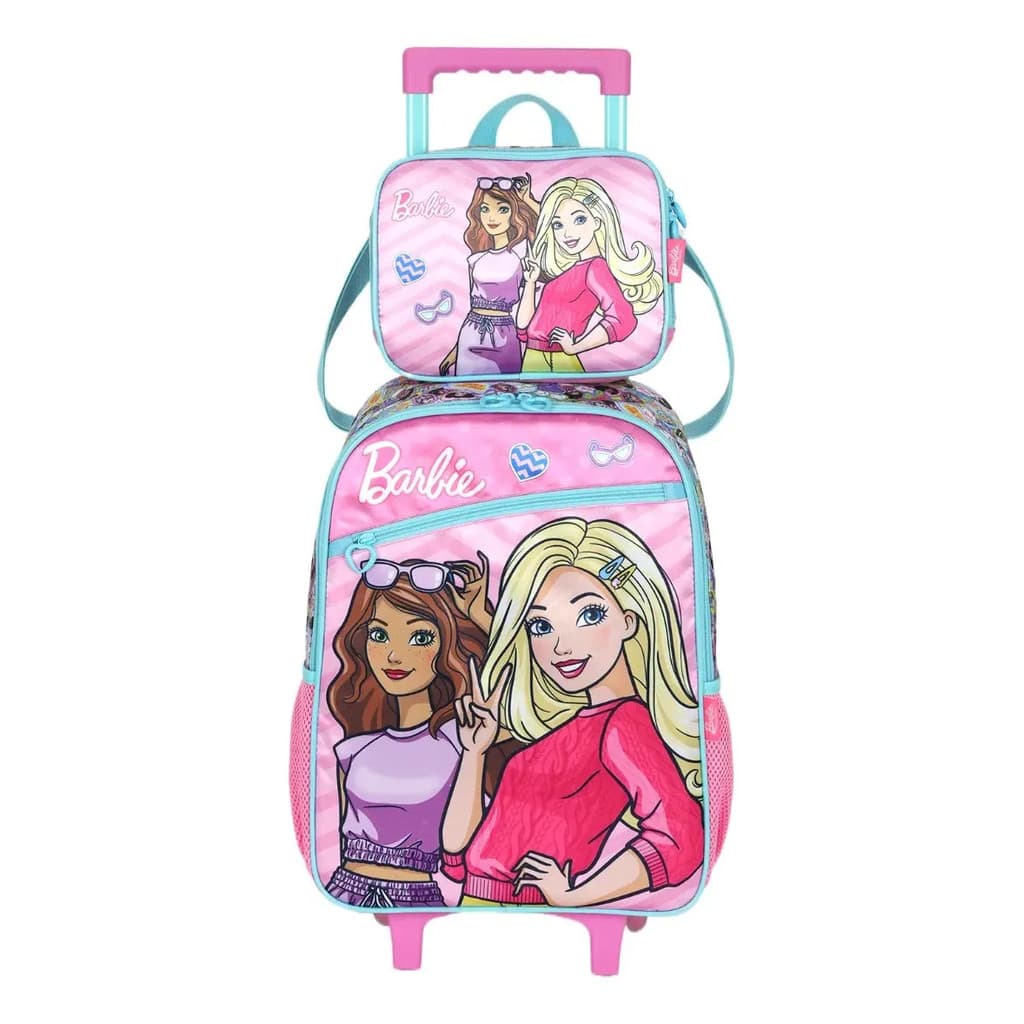 Kit Mochila Escolar Rodinhas Lancheira Barbie Luxcel