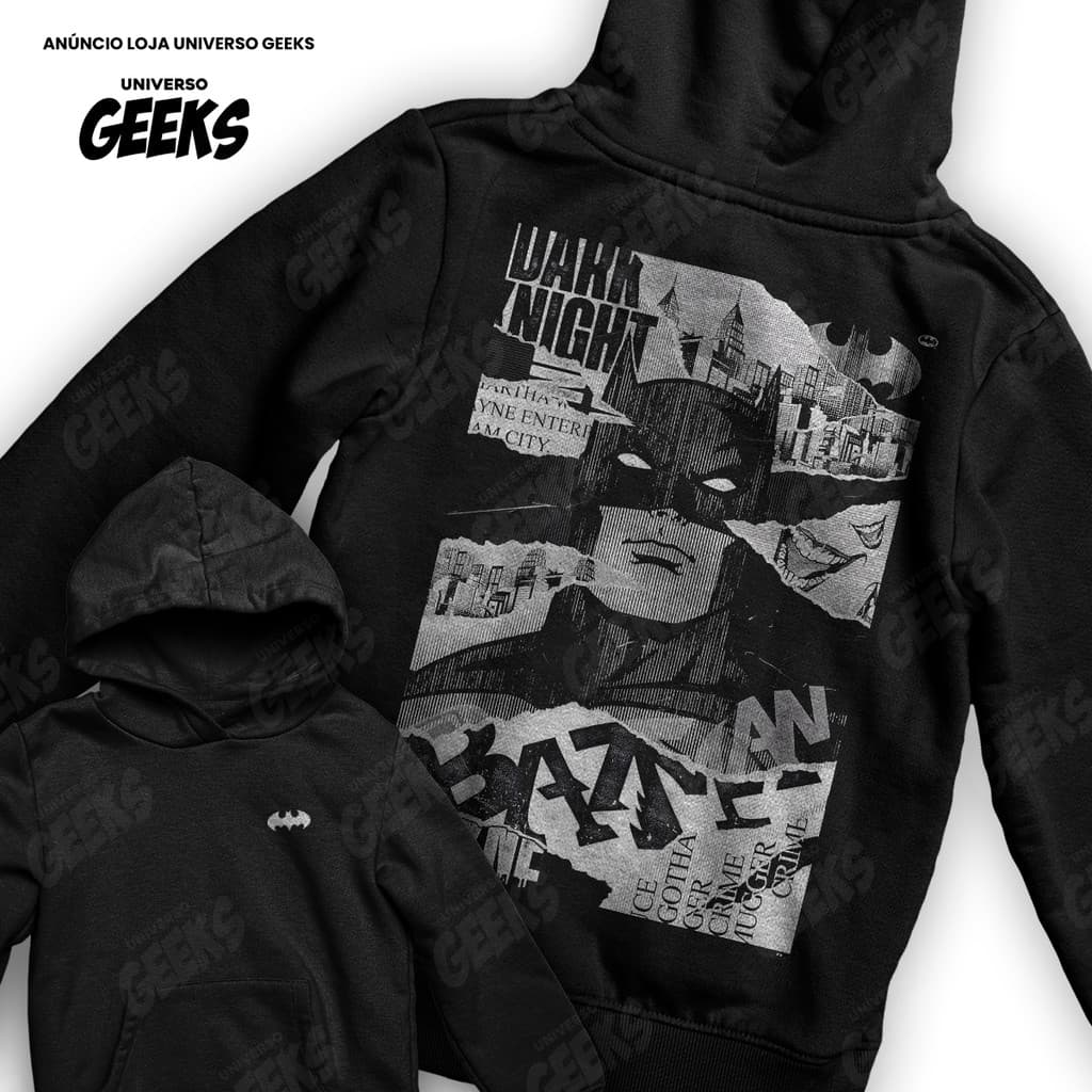 Moletom Batman The Dark Knight Estampa Grunge Noir Frente E Verso Blusa De Frio
