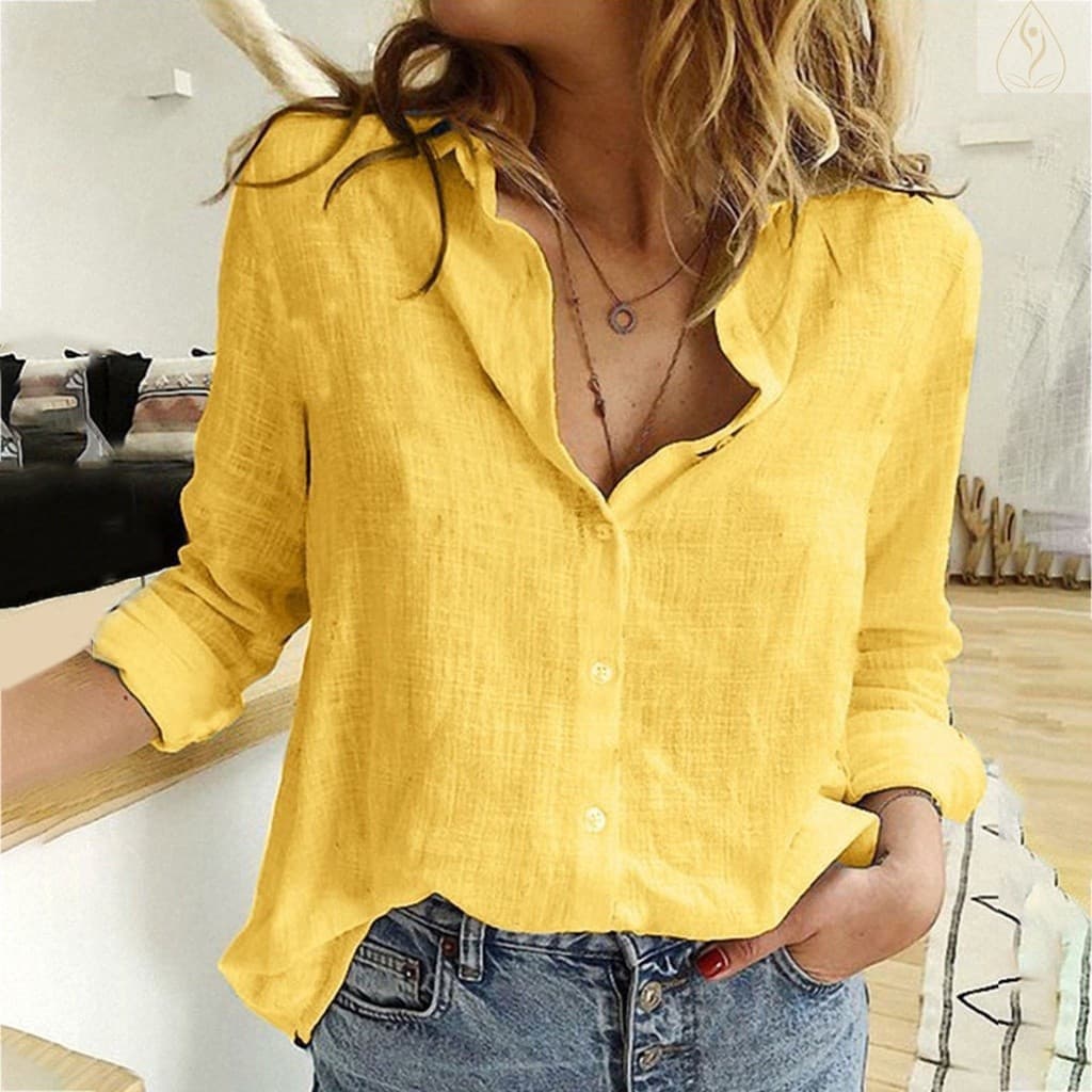 Mulheres camisas de linho e blusas moda simples camisa de manga comprida cor sólida casual solto manga longa camisa de l