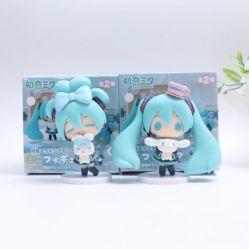 Figura de anime Hatsune Miku Sanrio de 10,5 cm de 2025, com Cinnamoroll, estátua de PVC fofa, modelo colecionável em est