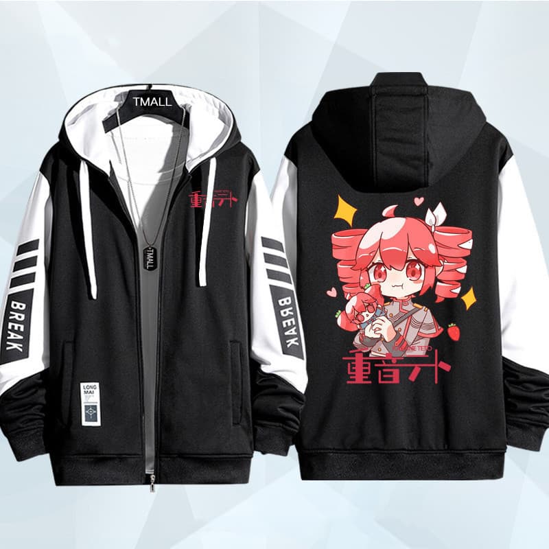 Moletom leve Kasane Teto Fantasia de Cosplay de Anime Pulôver Unissex Adulto com Capuz Casual Zíper