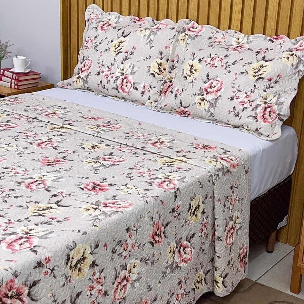 Cobre Leito Solteiro 2 peças Colcha Dupla Face Matelado c/ Porta Travesseiro