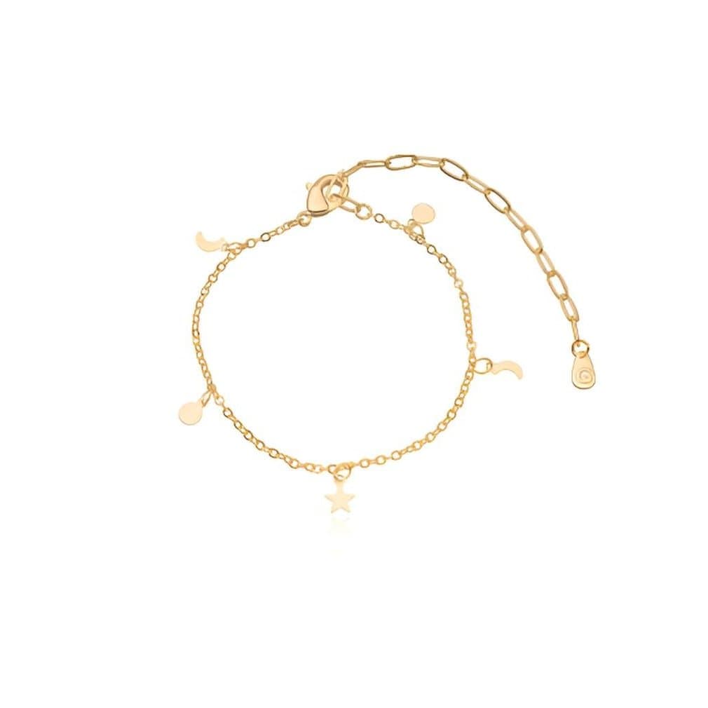 Pulseira Lua Sol e Estrela Banho Ouro 18K