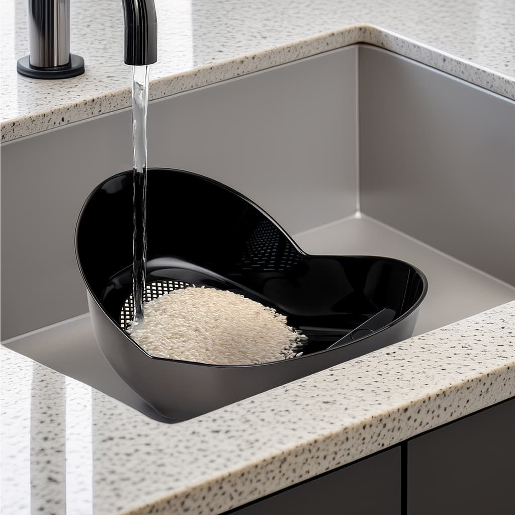 Lava Arroz Escorredor Lavador com Peneira Plástico Multiuso Cozinha Grãos Legumes Prático Resistente