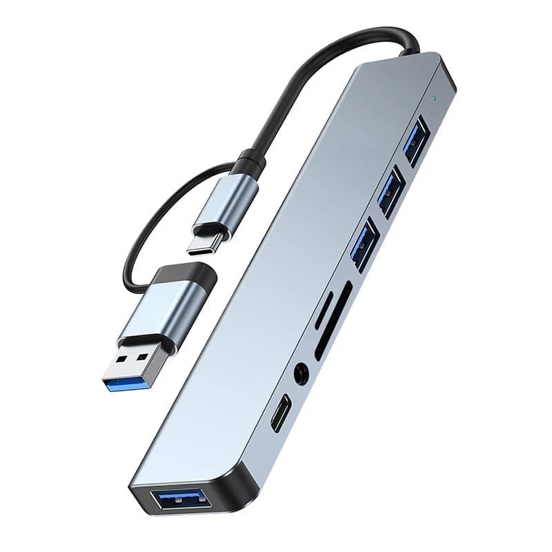 Hub USB C 8 em 2 Adaptador Dock Station Notebook P2 SD TF