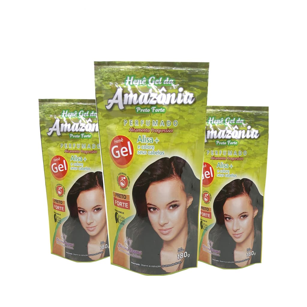 Kit C/ 3un Henê Da Amazônia Em Gel Preto Forte 180g