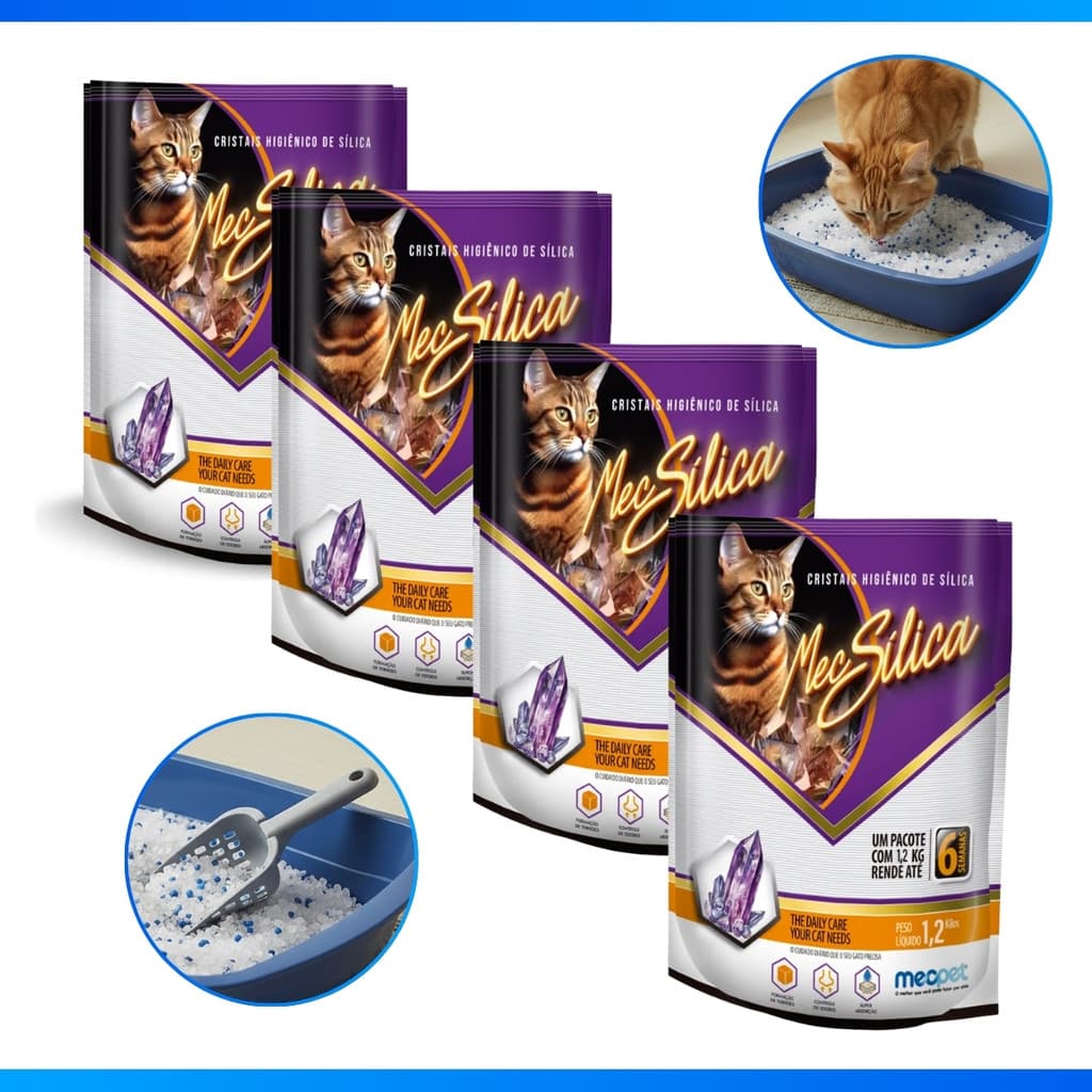 kit 4 Areias Sílica Premium Para Gatos 1,2kg EF Pet - FULL