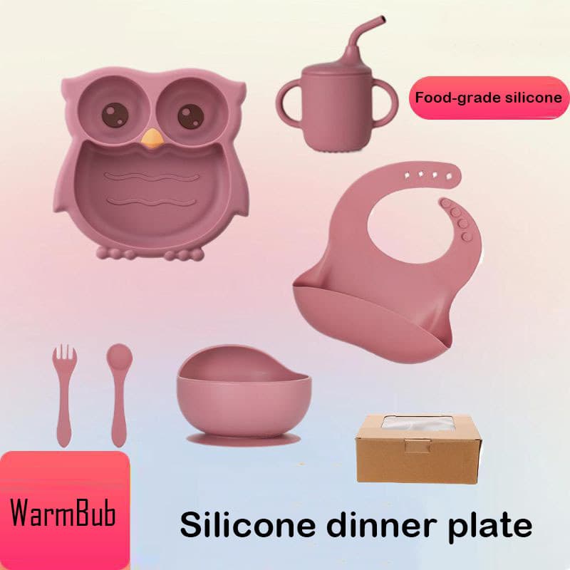 [Conjunto de Silicone de qualidade alimentar] Prato de jantar para bebê coruja Compartimento integrado Prato de comida c