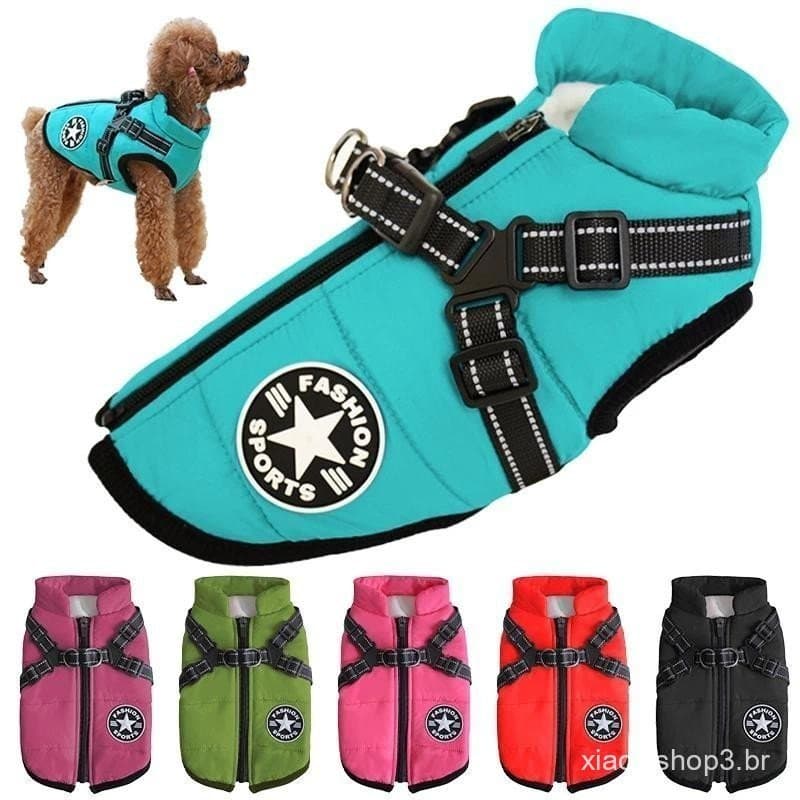 S-5XL Impermeável Quente Jaqueta De Cachorro Colete Roupas De Inverno Para Cães Com Arnês Francês-Bulldog Casaco Traje A