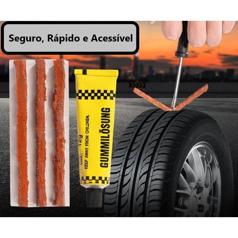 Kit Reparo Pneu De Metal Com Macarrão E Refil Linha Profissional Para Boracheiro