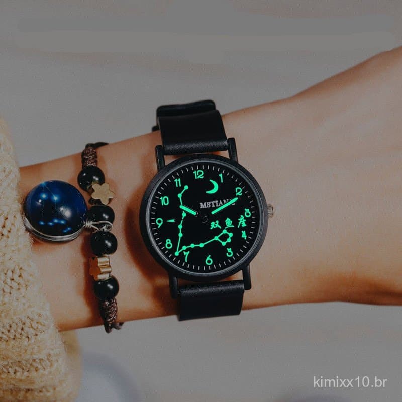 Relógio de Pulso com os Doze Signos do Zodíaco para Adolescentes, Versão Coreana, Simples, Moderno, Elegante, Casual, Re