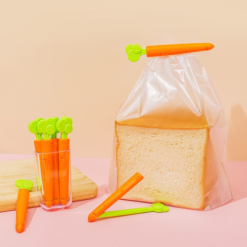 Clipe de vedação de cenoura, clipe de saco de comida, vedação de cozinha, pequenos adesivos de geladeira, lanche, chá, c