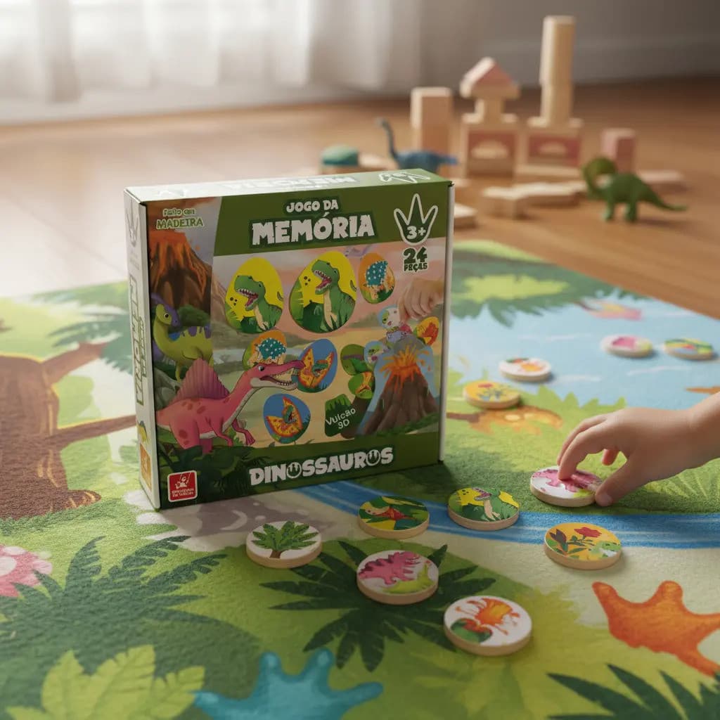 Jogo Infantil De Memória Dinossauros - Feito Em Madeira 3+