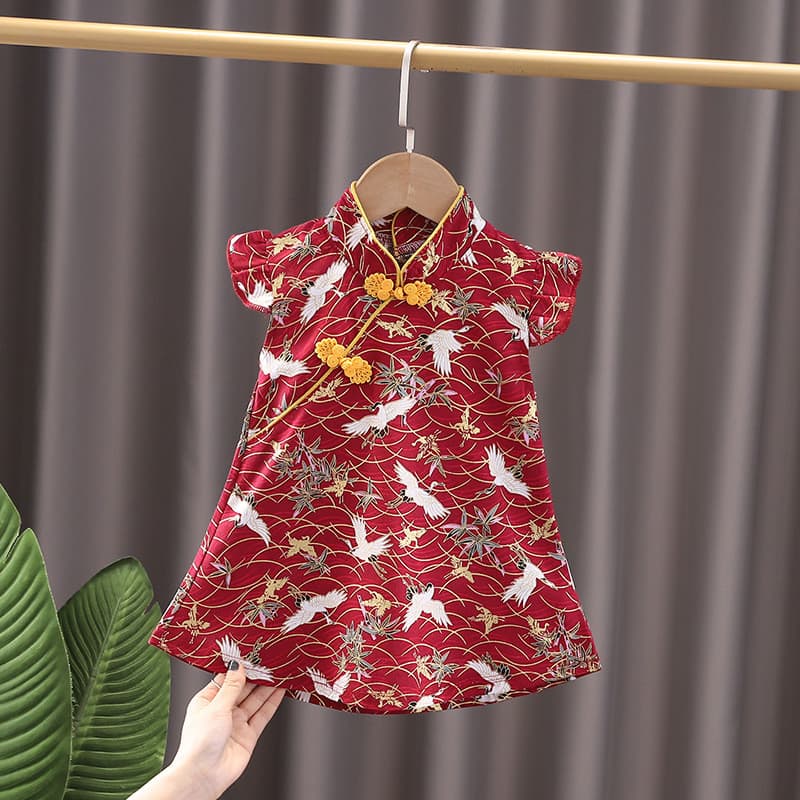 Meninas Cheongsam estilo chinês vermelho Tang terno Hanfu verão vestido de princesa infantil crianças cem dias bebê vest