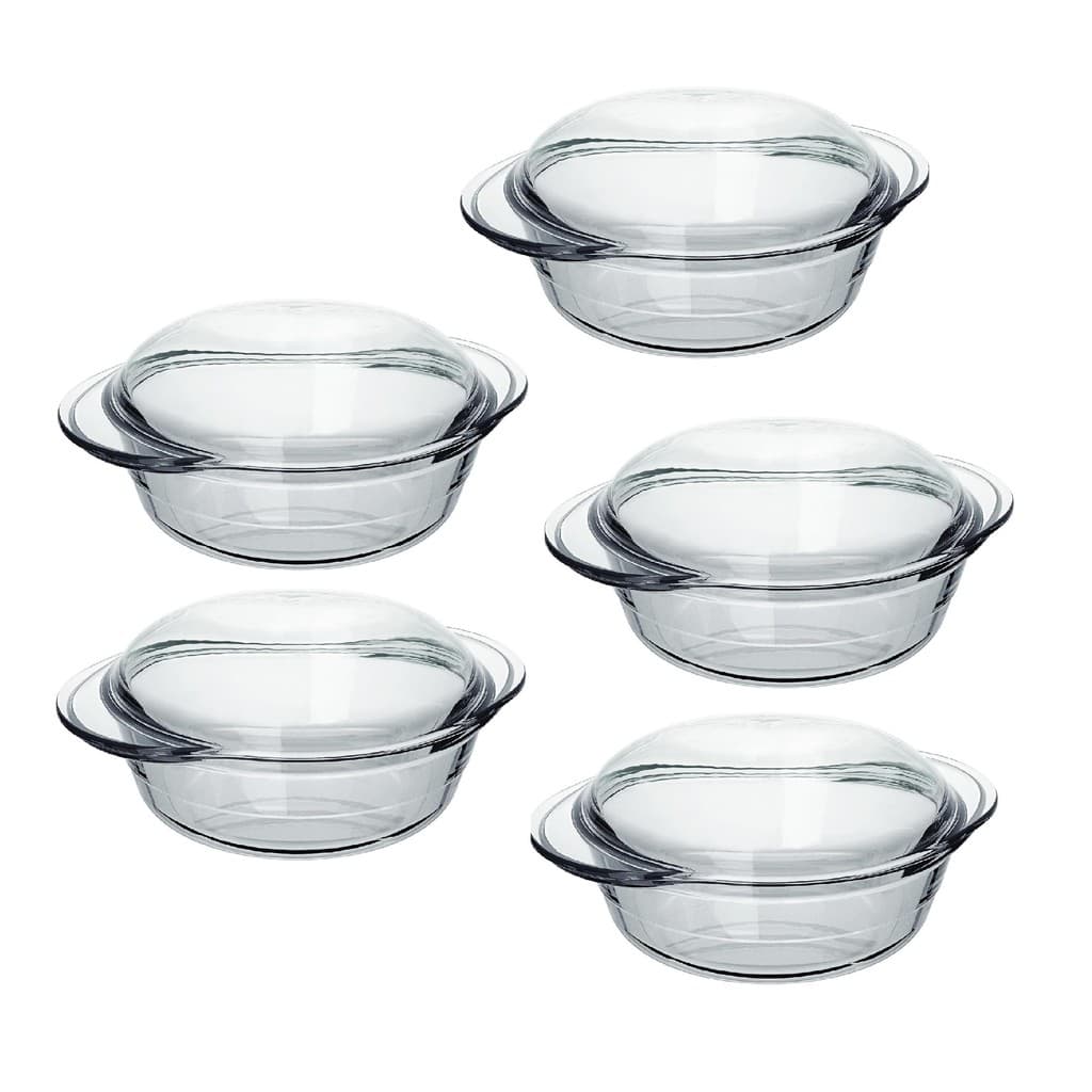 Conjunto de 5 Travessas Terrina 1L Lasanheira Vidro Refratário Ideal para Forno e Servir Alimentos